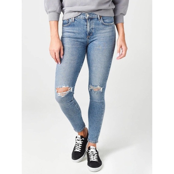 Agolde Womens Size 24 Sophie Mid Rise Skinny Jeans Ripped Knee Denim Distressed - Picture 1 of 8